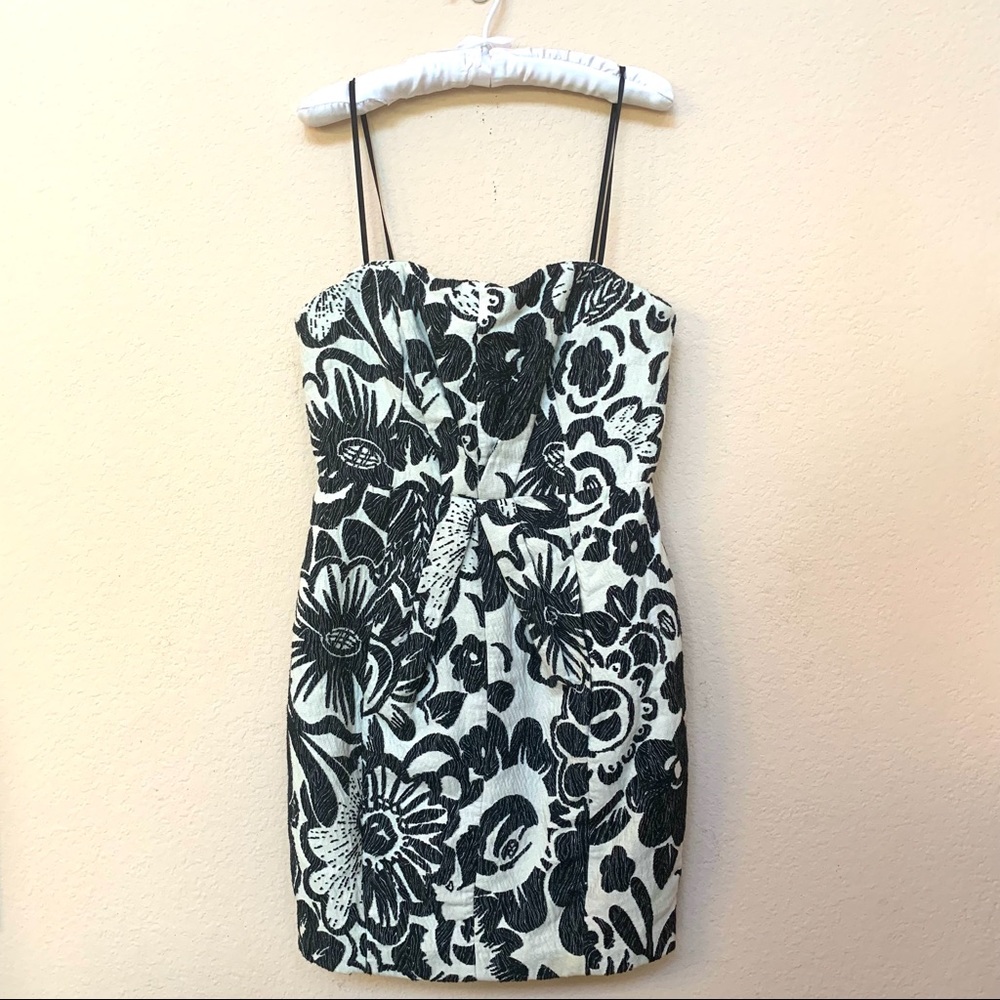 Tracy Reese Black Cream White Floral Print Dress